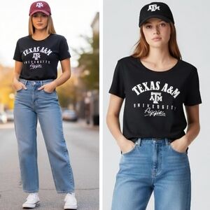 New! Texas A&M Aggies College Fan Wear Black T-Shirt Top